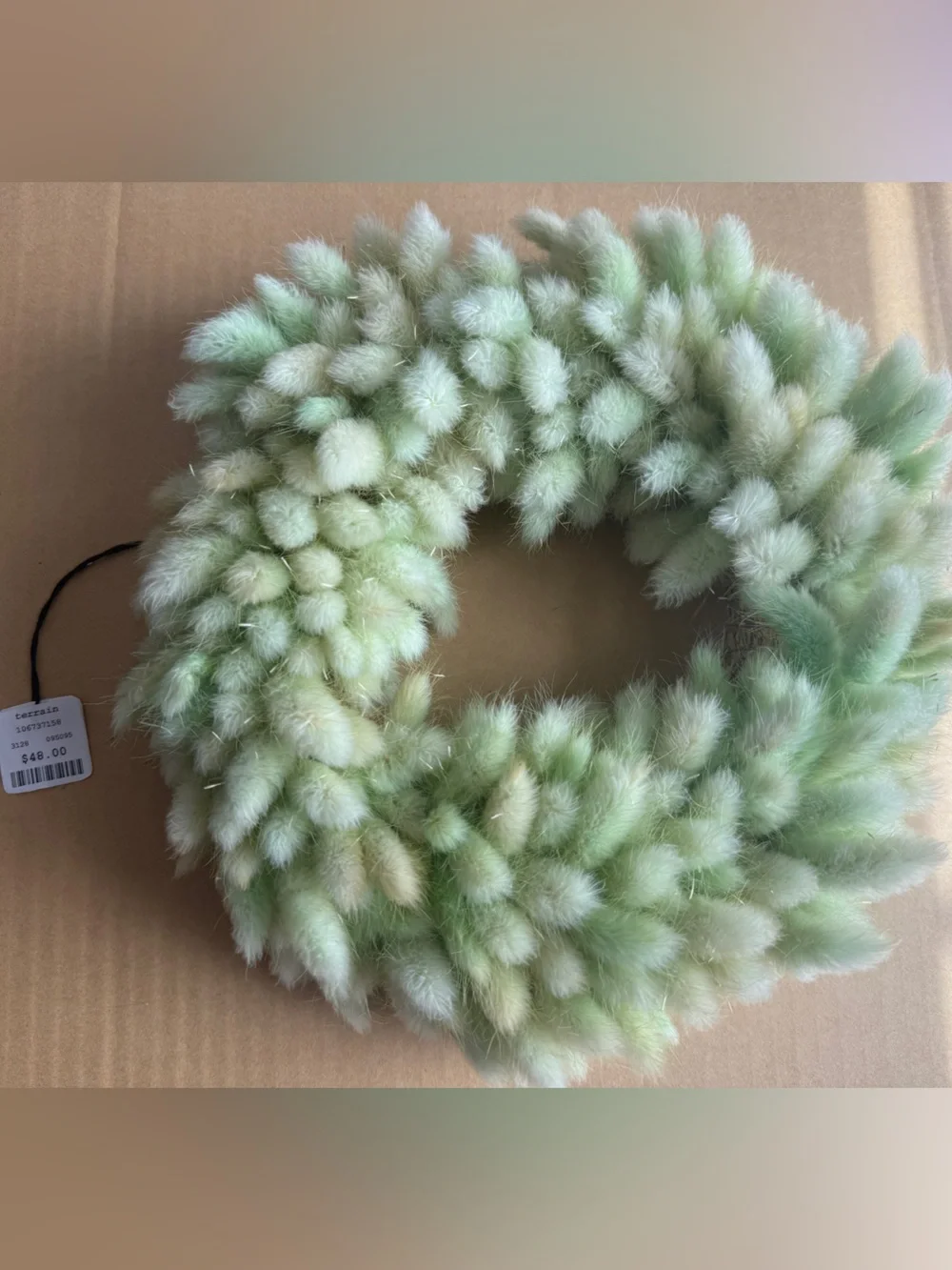 NEW Anthropologie X Terrain Preserved Bunny Tails Wreath, Mint, Small